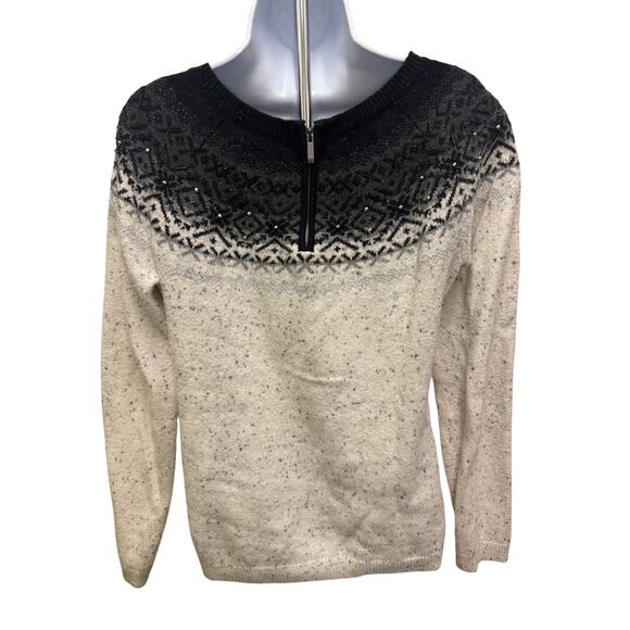 Talbots M Black & White Circle Yoke Beaded Cotton Wool Blend Sweater Cozy - Picture 5 of 5